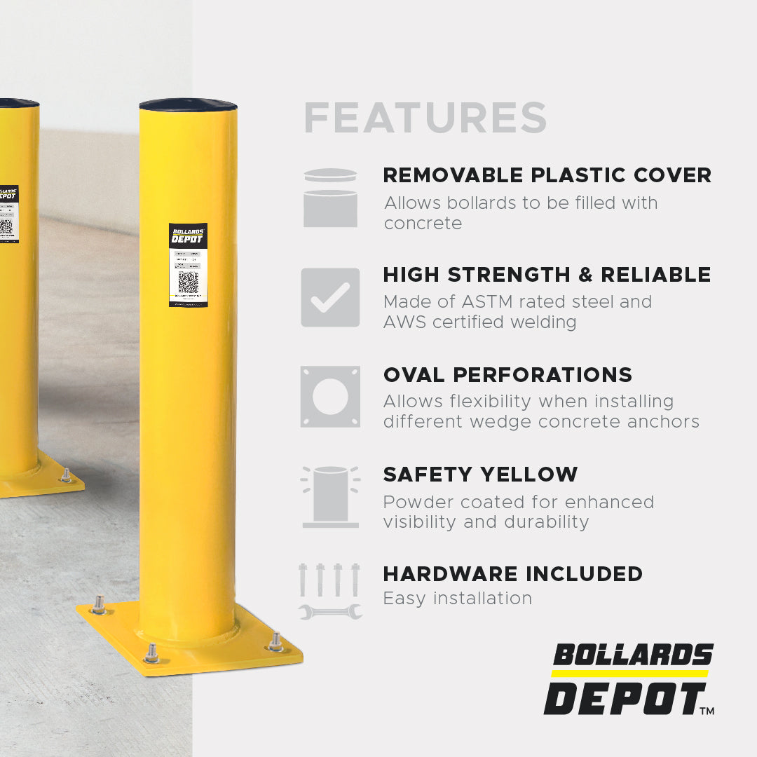 Safety Bollards, Heavy Duty Yellow 4.5" Steel Post (36")
